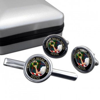 Skene Scottish Clan Round Cufflink and Tie Clip Set