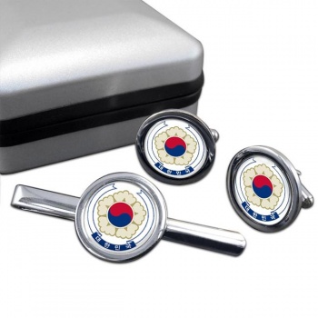 South Korea Crest Round Cufflink and Tie Clip Set