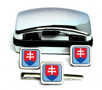 Slovakia Slovensko Square Cufflink and Tie Clip Set