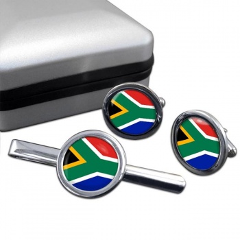 South Africa Round Cufflink and Tie Clip Set