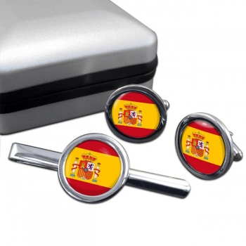 Spain Espana Round Cufflink and Tie Clip Set