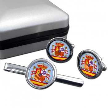 Coat of Arms Escudo de Espana (Spain) Round Cufflink and Tie Clip Set