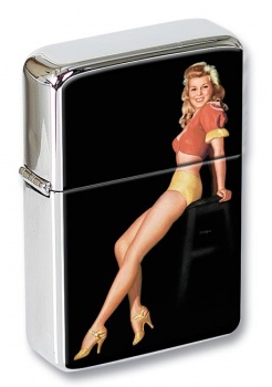 Pin-up Girl on a Stool Flip Top Lighter