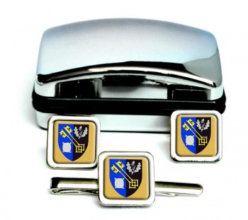 Surrey (England) Square Cufflink and Tie Clip Set