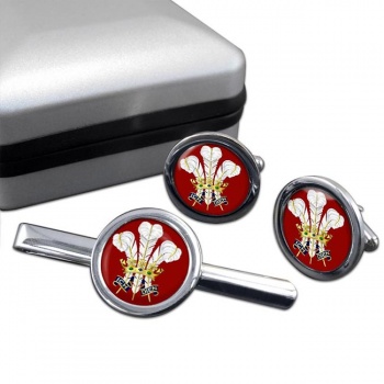 Surrey Feathers Round Cufflink and Tie Clip Set