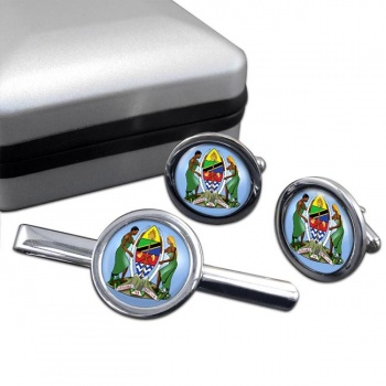 Tanzania Round Cufflink and Tie Clip Set