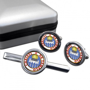 Knights Templar Seal Reverse Round Cufflink and Tie Clip Set