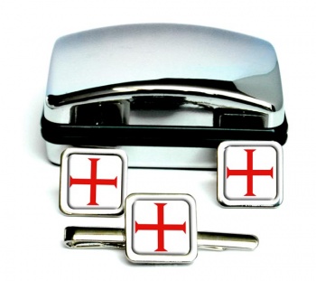 Knights Templar Cross Square Cufflink and Tie Clip Set