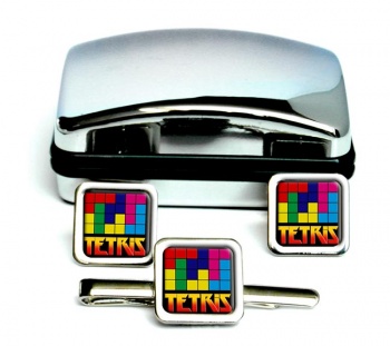 Tetris Square Cufflink and Tie Clip Set