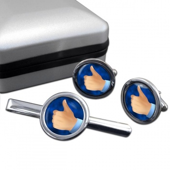 Thumbs Up Round Cufflink and Tie Clip Set