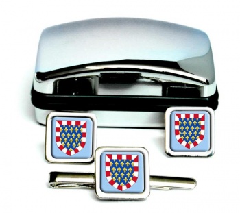 Touraine (France) Square Cufflink and Tie Clip Set