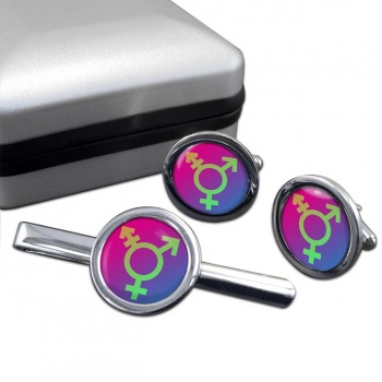 Transgender Symbol Round Cufflink and Tie Clip Set