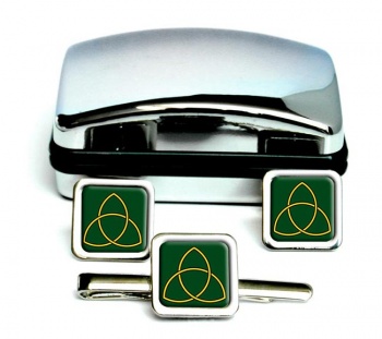 Triquetra Square Cufflink and Tie Clip Set