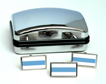 Argentine Tucuman Flag Cufflink and Tie Pin Set