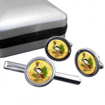 Uganda Badge Round Cufflink and Tie Clip Set