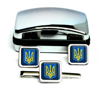 Ukraine-Square Cufflink and Tie Clip Set