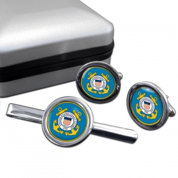 United States Coast Guard Round Cufflink and Tie Clip Set