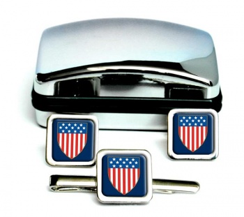 United States Square Cufflink and Tie Clip Set