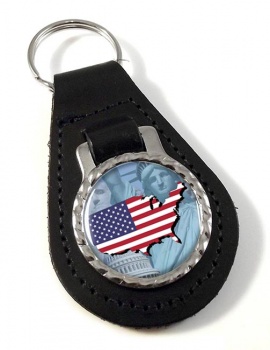 United States Flag and Map Leather Key Fob