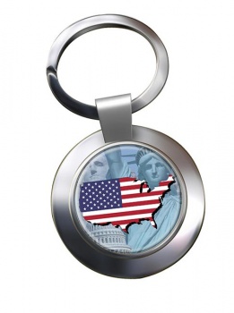 United States Flag and Map Metal Key Ring