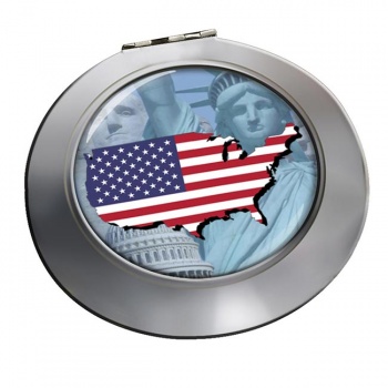 United States Flag and Map Round Mirror