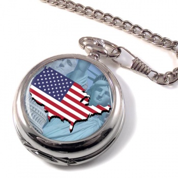 United States Flag and Map Pocket Watch