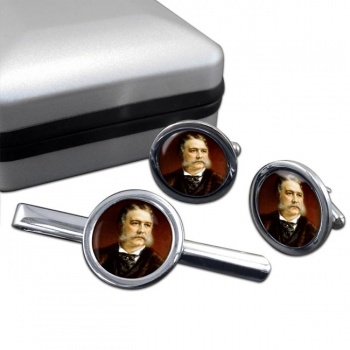 President Chester Arthur Round Cufflink and Tie Clip Set