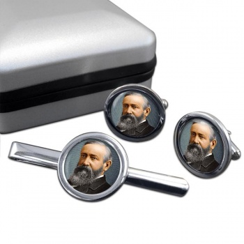 President Benjamin Harrison Round Cufflink and Tie Clip Set