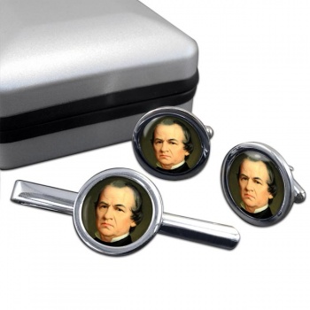 President Andrew Johnson Round Cufflink and Tie Clip Set