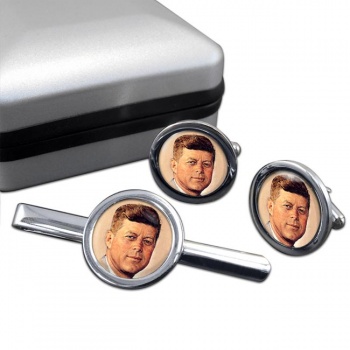 President John F. Kennedy Round Cufflink and Tie Clip Set