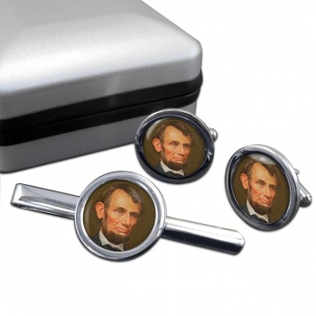 President Abraham Lincoln Round Cufflink and Tie Clip Set