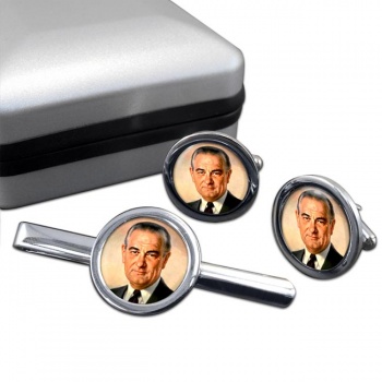 President Lyndon Johnson Round Cufflink and Tie Clip Set