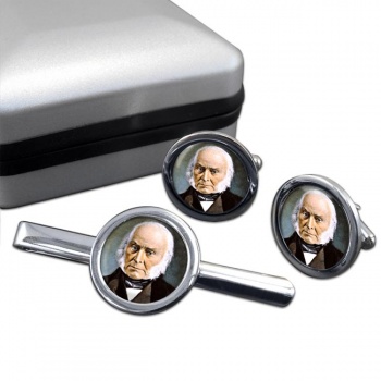 President John Quincy Adams Round Cufflink and Tie Clip Set