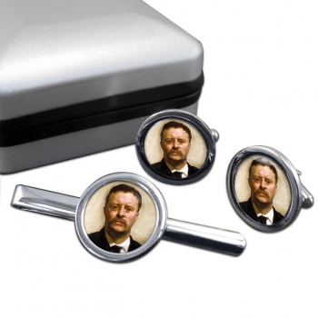 President Theodore Roosevelt Round Cufflink and Tie Clip Set