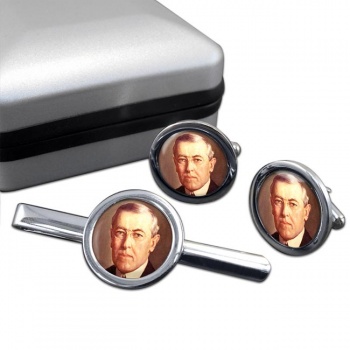 President Woodrow Wilson Round Cufflink and Tie Clip Set