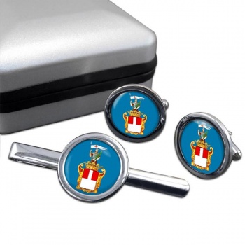 Varese (Italy) Round Cufflink and Tie Clip Set