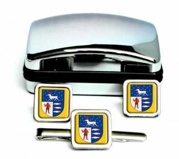 Vasterbotten (Sweden) Square Cufflink and Tie Clip Set