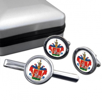 Veszprem Round Cufflink and Tie Clip Set