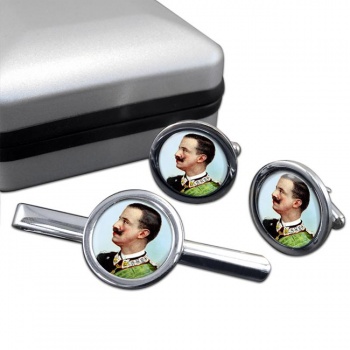 Victor Emmanuel III Round Cufflink and Tie Clip Set