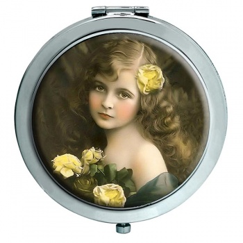 Victorian Girl with Yellow Roses Compact Mirror