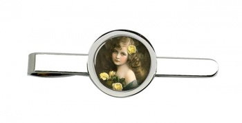Victorian Girl with Yellow Roses Tie Clip