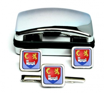 Villeurbanne (France) Square Cufflink and Tie Clip Set