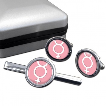 Mercury Virginity Symbol Round Cufflink and Tie Clip Set