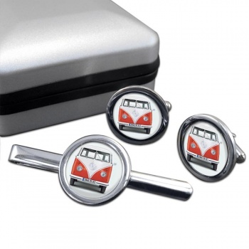 VW Camper Front View Cufflink and Tie Clip Set