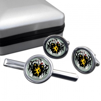 Wilson Coat of Arms Round Cufflink and Tie Clip Set