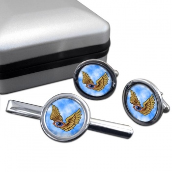 Winged Eye Round Cufflink and Tie Clip Set