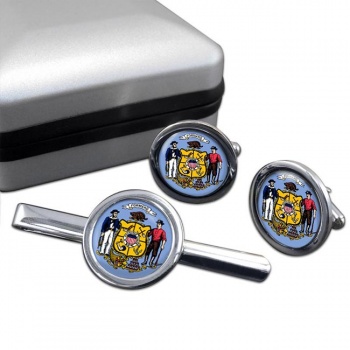 Wisconsin Round Cufflink and Tie Clip Set