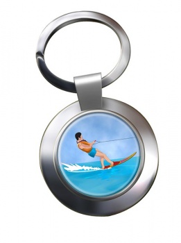 Water Ski-ing Chrome Key Ring