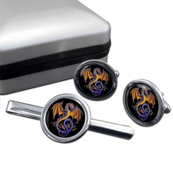 Wyverex Alchemy Dragon Round Cufflink and Tie Clip Set