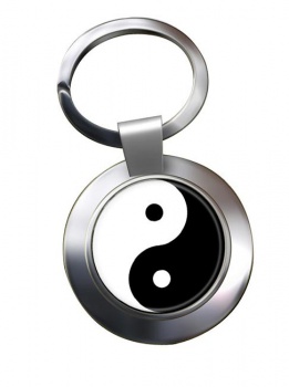 Yin Yang Leather Chrome Key Ring